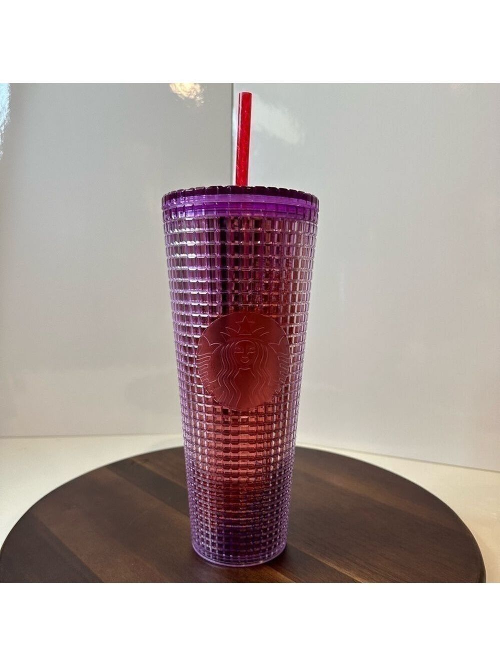 Starbucks Pink & Purple Grid Venti Tumbler – Cold Cup with Straw Limited Edition